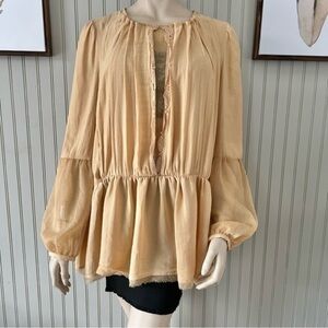 Free People Soul Serene Open Slit Back Butter Yellow Boho Blouse